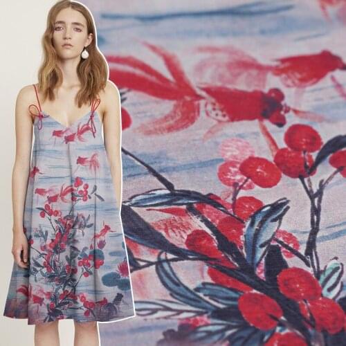 Digital printed silk linen fabric dress cheongsam chinese silk fabric natural linen fabric wholesale linen cloth