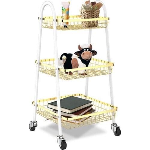 Three Floors Net Basket Cart Bathroom Bedroom Storage Rack Floor Shelf Cosmetics Shelf Kitchen Racks