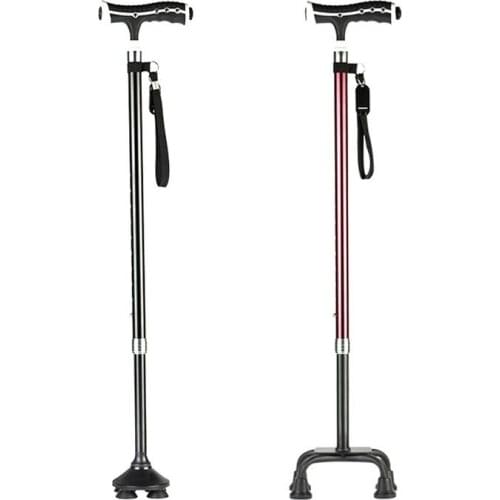 One Stick Three-use Anti-slip Elderly Crutches Canes Walking Stick with Light Four Feet Telescopic Adjustable Walking Stick