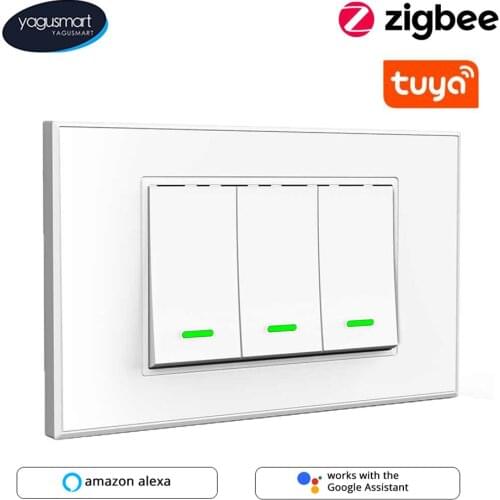 Yagusmart Tuya Smart Switch Zigbee Push Button Switch Neutral Required Alexa Google Home Zigbee2MQTT APP Remote Control 110-240V