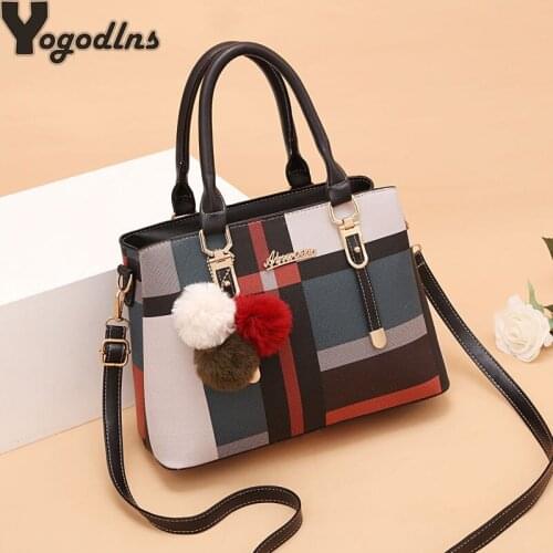 Vintage Top-Handle Handbag For Women 2021 Casual PU Leather Crossbody Bags with Fur Hairball Female Luxury Shoulder Tote Purse