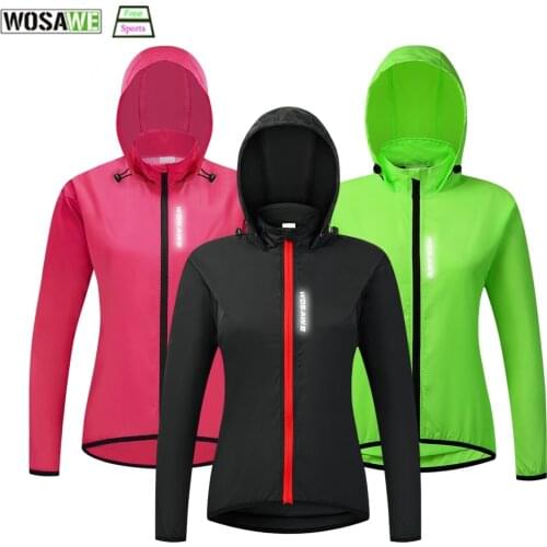WOSAWE Womens Windproof Cycling Jacket Hooded Riding Bicycle Clothing Windbreaker Reflective Sports Outdoor Running Bike Vest