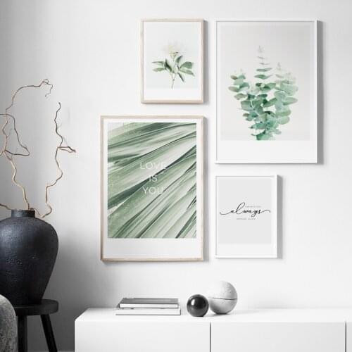 Green Palm Jasmine Flower Love Quotes Wall Art Canvas Painting Nordic Posters And Prints Wall Pictures For Living Room Decor