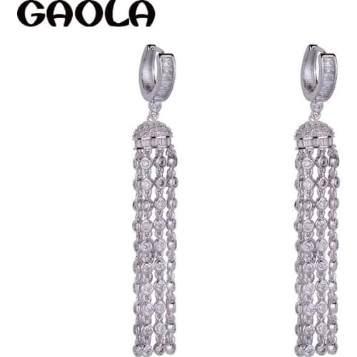 GAOLA Women Long Tassel Clear Stones AAA Cubic Zirconia Flower Shape Dangle Earrings Fashion Jewelry