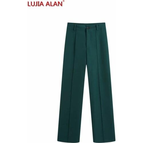 2021 New Spring Women Bright Line Decoration Green Casual Suit Pants Office Lady Loose Trousers P2019