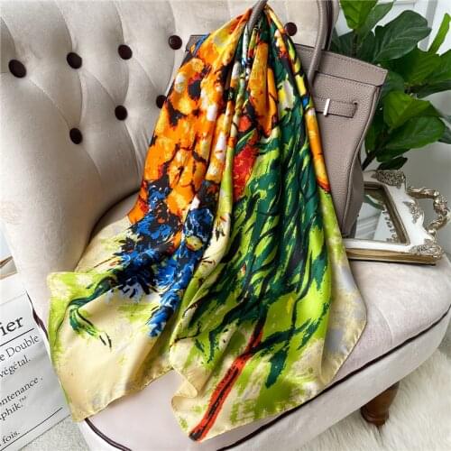 Hair Band Satin Square Scarf For Women Printed Silk Shawl Female Foulard Hijab Soft Neckerchief Head Wraps Bandana 2021 Fashion