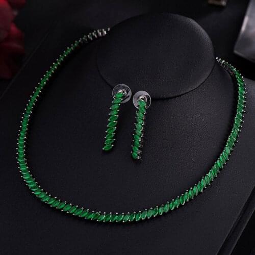 Zlxgirl jewelry brand full Green horse eye cubic zircon wedding jewelry sets metal copper bridal accessory sets bridal bijoux