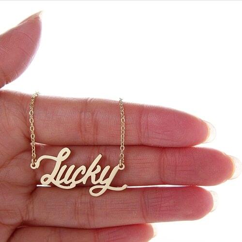 AOLOSHOW Wished Alphabet Letter " Lucky " Nameplate Name Necklace Pendant for Women Stainless Steel Gold Collier Femme Nl-2441
