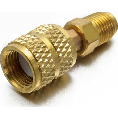 1x Brass Air Conditioners Adapter R410a Connector Adapter 1/4 inch Male to 5/16 inch SAE Female Charging Hose to Vacuum Pump