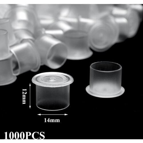 1000Pcs 14mm Clear Medium Tattoo Ink Cup Caps For Needle Tip Grip Power Supply With Bottom Tattoo Accessories Free Shipping