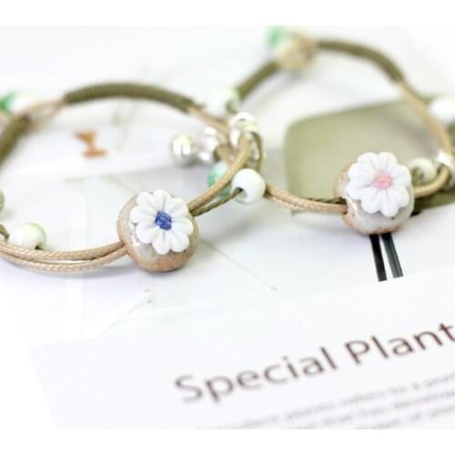 12 Pieces/Lot Ceramic Bead Strand Leaf Pendants Bracelet For Women Flower Bracelets Charm Bangle Jewelry Multilayer Bangles Gift