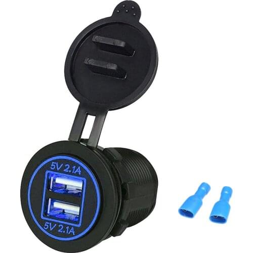 12V Quick Charger Socket Waterproof Dual USB Car Charger Voltmeter Built-in LED Indicator for Car Boat Motorcycle Truck Golf Min