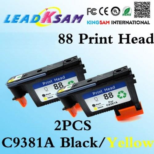 2pcs compatible for hp88 black yellow printer head 88 C9381A Printhead Officejet 7400 L7480 500 K5400 K550 5400