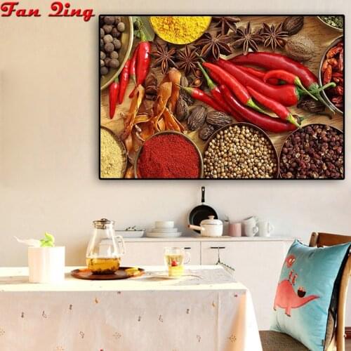 5D diamond embroidery Kitchen decoration pepper spice cereals pictures rhinestones mosaic full square round diamond painting
