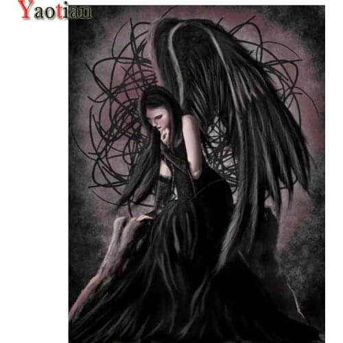 5D Diamond Painting Dark Angel Girl Full Square Drill DIY Diamond Embroidery Mosaic sale Rhinestone Woman Halloween Gift Decor