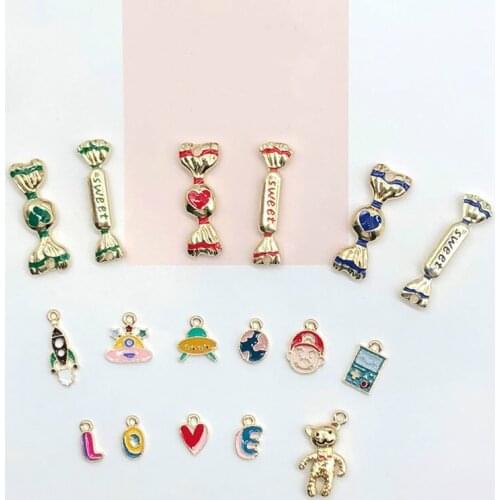 DIY Cartoon Cute Ornament Material Candy Bear Love Earrings Keychain Accessories Christmas Headdress Pendant 6pcs