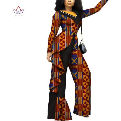 Fashion African Women Print Jumpsuit Bazin Riche Traditional African Clothing Women Pearls Draped Romper Jumpsuit WY4343