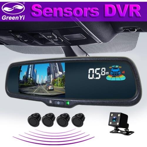 GreenYi 5" Car Dash Camera DVR Dual Lens Rearview Mirror Video Recorder 1080P Automobile DVR Mirror with 4 Parking Sensor
