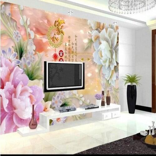 Beibehang Large custom HD wallpaper home and rich jade carving Peony Lily living room TV background home decoration