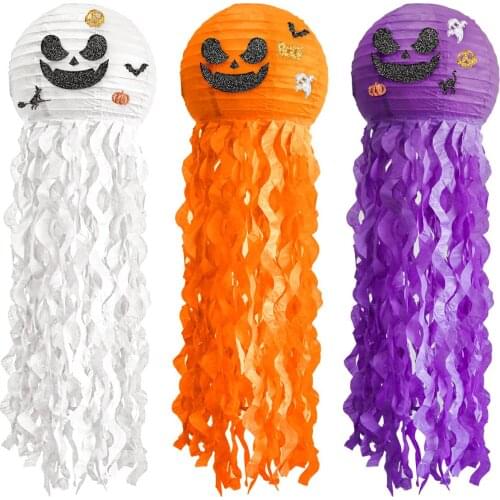 Halloween Jelly Fish Paper Lanterns Hanging Mermaid Pumpkin Lantern Halloween Party Outdoor Spooky Home Decor Event Party Supply