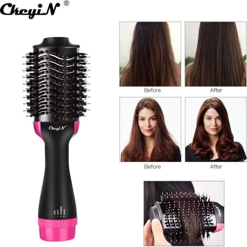CkeyiN 2 in 1 Straight Hair Comb Hair Dryer Curler Rotating Hot Hair Brush Curler Roller Styler Comb Styling Curling Flat iron