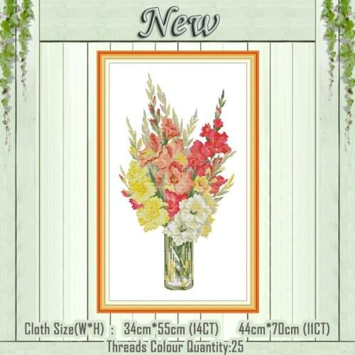 Gladiolus flowers vase decor painting counted print on canvas DMC 11CT 14CT kits Chinese Cross Stitch embroidery needlework Sets