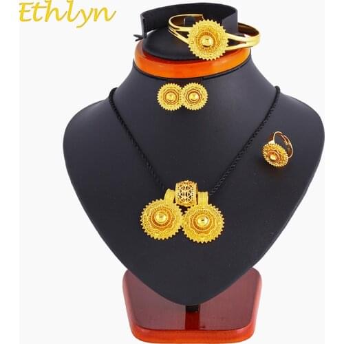 Ethlyn Ethiopian set Jewelry Pendant Rope Earring Ring Gold Color Eritrea Africa Wedding Engagement sets Habesha S135