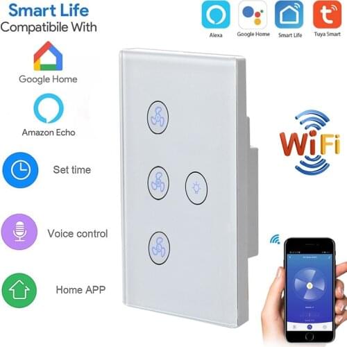 WiFi Smart Switch Ceiling Fans Lights for Tuya Smart App Remote Control Vioce Control Via Alexa Echo Google Home Smart Home