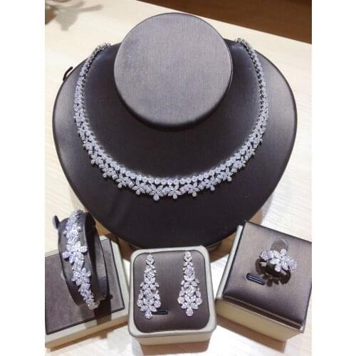 Janekelly 4pcs Bridal Zirconia Full Jewelry Sets For Women Party, Luxury Dubai Nigeria CZ Crystal Wedding Jewelry Sets