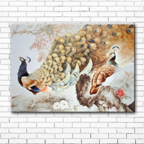 Chinese style classic peacock feather flower scenery canvas printings oil painting printed on canvas wall art decoration picture