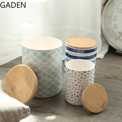Creative Wave Pattern Ceramic Storage Tank with Lid Sealed Tank European Style Household Kitchen Utensils Cereal Dispenser