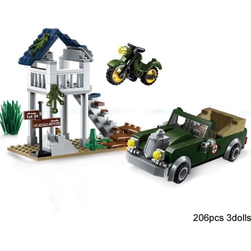 Enlighten Building Block WW2 Military Battle Army Land Force Special Assignment Gun Battle 3 Figures 206pcs Educational Brick