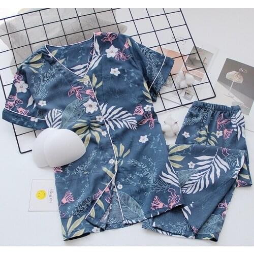 Summer Lady V-Neck Tops+Pants Pajamas Set Printed Women Pajama Set Comfort Sleepwear Soft Thin Homewear with Chest Pad Plus Size