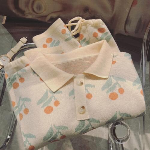 Fashion new polo collar long-sleeved knitted sweater women 2021 new Korean version loose hedging pocket blouse all-match casual