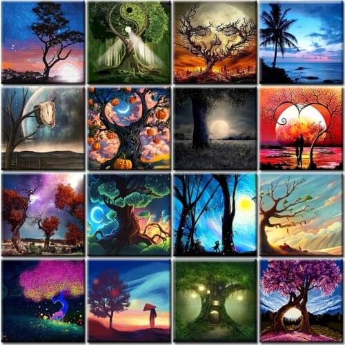 Landscape Tree Diy Oil Painting By Number Kit Modern Wall Art Picture By Number Adult Acrylic Paint On Canvas For Home Decor Set
