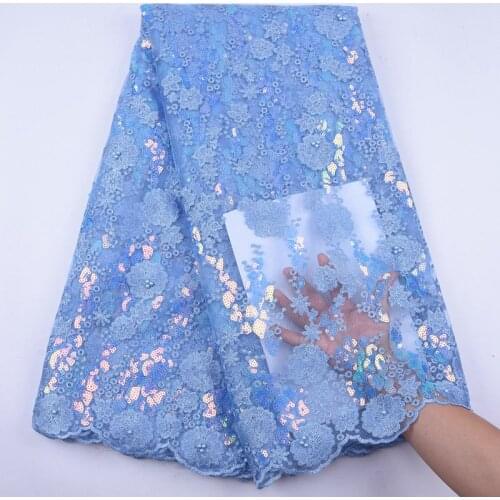 Sky Blue African Sequins Lace Fabric 2020 High Quality Lace Tulle French Lace Fabric With Sequins Nigerian Mesh Dress Lace S1956
