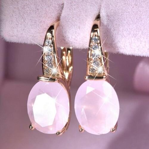 New 2020 Fashion Pink Hibiscus Stone In Natural Gemstone Women Teardrop Earrings Bridal Engagement Wedding Earrings Jewelry