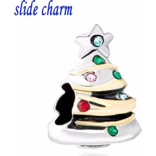 Slide charm Free shipping Christmas tree fit Pandora bracelet necklace Valentines Day gift for Christmas