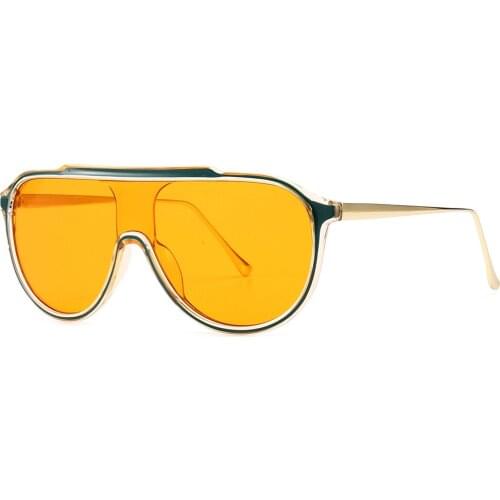 Veshion Women Flat Top Sunglasses Retro Yellow One Piece Big Sun Glasses for Men Uv400 Half Metal 2021 Windproof Accessories