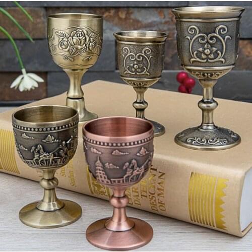 Vintage Wine Cup Tea Cups Goblet Home Metal Art Craft Decoration Ornaments Creative Gifts Antique Castle Carriage Rose Carved