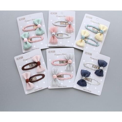 2Pcs/lot Grid Stripe Satin Bow With Ribbon Covered BB Clip For Girls Kids Handmade Boutique Mini Hairpin Hair Accessories