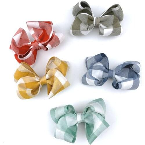 2pcs/set Cotton Plaid 8cm Big Bows Hair Clips Girls Barrettes Kids Hairpins Children Hair Twist Flower Accessories Headdress