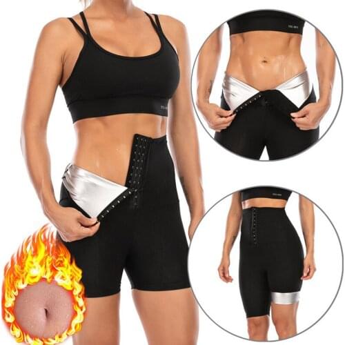 Womens Abdomen Control Hip-Lifting Sweat Pants Sauna Beam High Waist Body Fitness Breasted Three-Point/Five Point Shorts