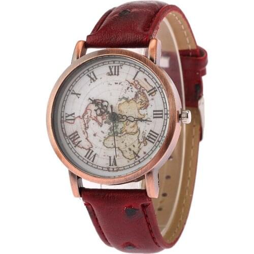 Retro Map Pattern Womens Quartz Wristwatches Fashion Casual Ladies Dress Watches Relogio Feminino Reloj Mujer Female Clock Gifts