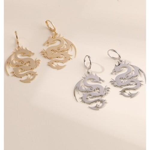2021 New Silver Color Dragon Earrings for Women Statement Fashion Animals Geometry Earring Funny Unusual Cool Dragon Jewelry