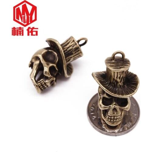 1PCS Outdoor Tools Hat Skull Gentleman Paracord Brass Knife Beads Lanyard Pendant Key Ring Accessories