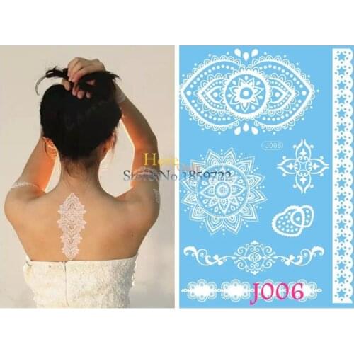 1PC Disposable White Henna Wedding Tattoo Indian Sun Flower Arm Shoulder Painting Waterproof Temporary Tattoo Sticker Lace Heart