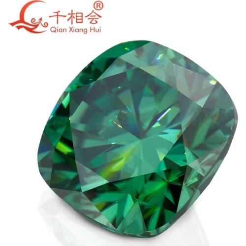 14-15mm Green color cushion shape dia mond cut Sic material Moissanites loose stone