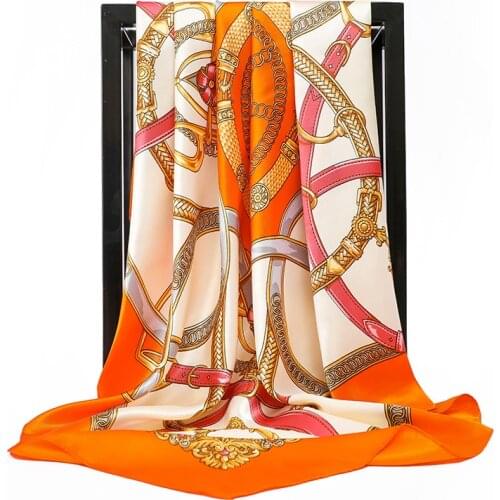 2021 Luxury Brand 90X90CM Square Summer Silk Scarf Fashion Foulard Satin Shawl Big Size Hair Head Women Bandana foulard pareo