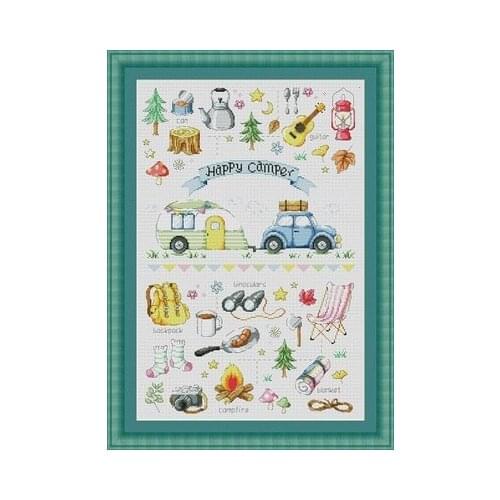21-cartoon G177-happy camping Counted Cross Stitch 11CT 14CT 18CT DIY Cross Stitch Kits Embroidery Needlework Sets